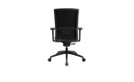 Drehstuhl Office Chair mit Armlehnen, schwarzem Fußkreuz und einem Bezug in der Farbe Grau, Ansicht von hinten