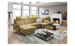 Ecksofa plano|FORM Lirio in der Farbe Gelb mit dem offenen Stauraum