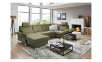 Ecksofa plano|FORM Lirio in der Farbe Grün mit dem offenen Stauraum