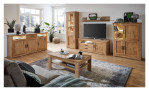 Basis-Wohnwand Bristol in Asteiche Bianco aus Massivholz, Furnier und Holzwerkstoff Auf einem dekorierten Hintergrund