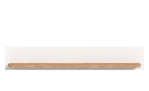 Wandboard Manhattan mit einer weißen Rückwand und einem Ablageboden in Nox Oak. Frontalansicht.