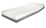 Kaltschaummatratze Moon Premium 100 x 200 cm H3 aus einem weißen Softtuch mit einem Kaschmir-Anteil und Purotex-Veredelung und der Unterseite in anthrazit.
