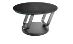 Couchtisch MONDO Varium mit zwei Glas-Keramik Tischplatten in Titan mit einem scwarzem Gestell.