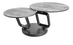 Couchtisch MONDO Varium mit zwei Glas-Keramik Tischplatten in Silver mit einem scwarzem Gestell.