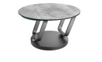 Couchtisch MONDO Varium mit zwei Glas-Keramik Tischplatten in Silver mit einem scwarzem Gestell.