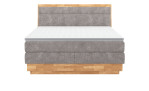 Boxspringbett VALMONDO Incana in einem Stoffbezug in Taupe und einem Sichtholzrahmen in Eiche