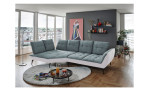 Komfort-Ecksofa vito Ticona, in der Farbausführung Blau-Grau / Silver, in einem Raum stehend ohne Kissen