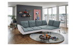 Komfort-Ecksofa vito Ticona, in der Farbausführung Blau-Grau / Silver, in einem Raum stehend ohne Kissen