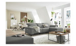 Komfort - Ecksofa Musterring MR 370, in der Farbausführung silber, mit anthrazitfarbigen Füßen, im Raum stehend