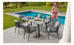 Dining-Set Sunrepo, Stühle mit Rope-Geflecht in Anthrazit, Gestell aus Aluminium, Milieu