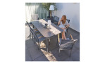 Dining-Set Genua mit dunkelgrauem Rope, Tischplatte aus bedrucktem Glas und Gestell aus Aluminium in Anthrazit, Milieu mit Model