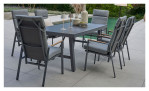Dining-Set Grado 6-tlg. in grau, Tischplatte aus 3D-Glas und Gestell aus Aluminium, Ansicht im Milieu
