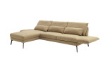 Komfort - Ecksofa Spin, in der Farbausführung gelb, Schrägansicht mit deinen runtergeklappten Armlehnen