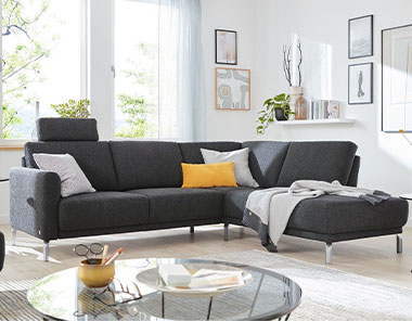 Modernes, zeitloses Musterring Komfort-Ecksofa MR 385 in Schwarz