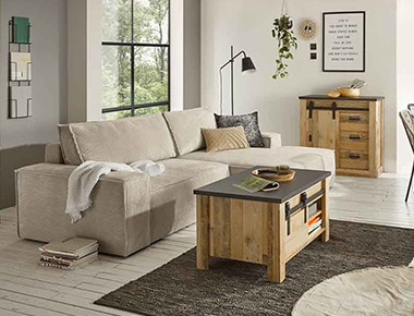 Landhausstil Wohnzimmerserie Shilo in Holzoptik
