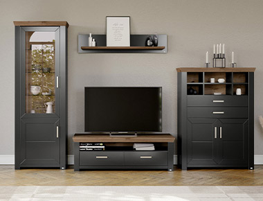 Wohnwand 'York' im modernen Landhausstil in der Farbe Graphite